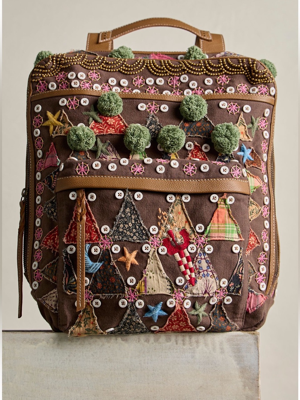 Free People x The Falls Bexley Embroidered Backpack in Chocolate - Picture 1 of 10